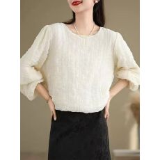 批发2026<b class='q'>新款</b>黑色雪纺<b class='q'>衬衫</b>女欧货爆款小衫高级轻奢大码泡泡袖圆领上衣