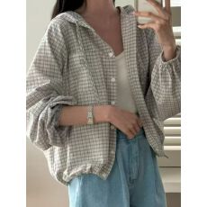 批发韩国东大门2026年新款百搭收腰显瘦连帽<b class='q'>衬衫女</b>