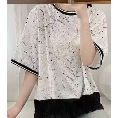 批发2026韩国东大门夏装女装新款圆领淑女气质混色印花抽带小个子穿搭