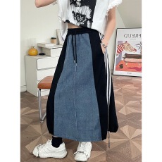 批发实拍 2026长期有货新款小众设计感牛仔拼接半身裙时尚女士a字裙