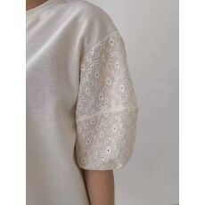 批发2026夏新 <b class='q'>韩国</b>女装 简约纯色减龄镂空蕾丝拼接短袖宽松大码T