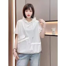 批发2026韩国东大门<b class='q'>春</b>装新款女装圆领亮片花边贴袋甜美抽带T恤