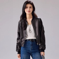 批发翻领<b class='q'>皮衣</b>女短款2026春秋新款宽松时尚气质小个子复古皮夹克外套