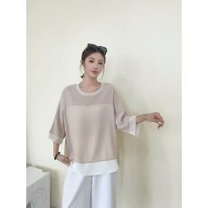 批发<b class='q'>韩国</b>东大门女装秋季简约甜美风撞色拼接宽松显瘦黑色长袖<b class='q'>雪纺衫</b>