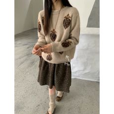 批发2026<b class='q'>可爱</b>风草莓提花针织毛衣女早秋毛绒质感宽松短款长袖内搭