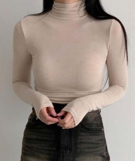 한국 동대문 새로운 품격 터틀넥 몸매 가꾸기 부드러운 찹쌀 프로 피부 양모 기초 섹션 긴팔 기본 셔츠 티셔츠 여성