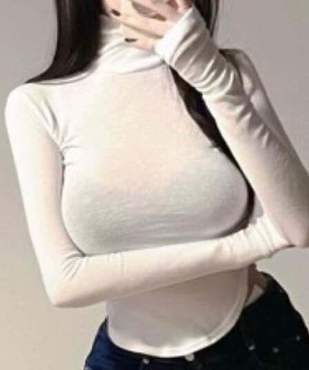 한국 동대문 새로운 품격 몸매 가꾸기 얇은 스타일 마이크로 ~을 통해 디스플레이 몸 터틀넥 타이트 세트 수단 긴팔 만나는 티셔츠