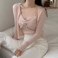 批发韩国东大门<b class='q'>春</b>夏新款气质修身显身材百搭针织吊带背心开衫两件套女