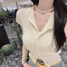 批发韩国东大门新款气质纯色系扣修身显身材透气百搭短袖<b class='q'>针织</b><b class='q'>开衫</b>T恤