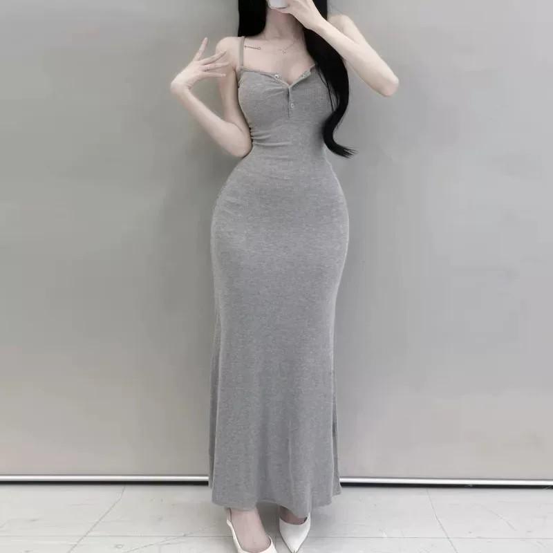 한국 동대문 새로운 품격 몸매 가꾸기 디스플레이 몸 반 개방 칼라 민소매 다용도 롱 코트 슬립 타이트 스커트 드레스