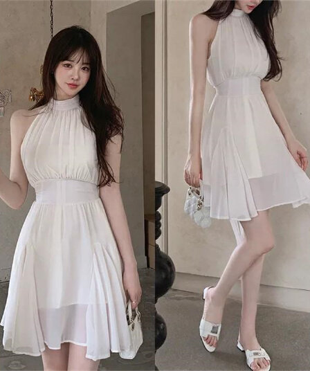 한국 동대문 새로운 품격 몸매 가꾸기 허리 수축 스트랩 민소매 디스플레이 몸 요정 가스 펄럭 이는 쉬폰 점프 슈트 미니 스커트