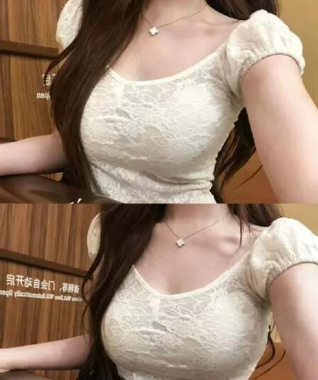 한국 동대문 새로운 품격 패션 단색 질감 몸매 가꾸기 쇼트 스타일 디스플레이 몸 반팔 레이스 셔츠 티셔츠 여성