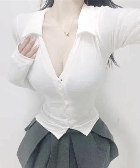 한국 동대문 새로운 폴로 칼라 품격 싱글 줄 버튼 타이트 얇은 스타일 마이크로 ~을 통해 다용도 디스플레이 몸 긴팔 티셔츠 여성