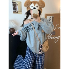 批发美式慵懒运动服套装女春秋季小个子休闲<b class='q'>宽松</b>斜肩卫衣阔腿<b class='q'>裤</b><b class='q'>两件套</b>