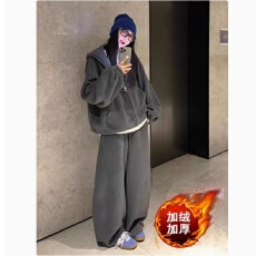 批发<b class='q'>运动服</b>套装女秋冬加绒加厚<b class='q'>韩版</b>宽松时尚慵懒风卫衣休闲两件套跑步