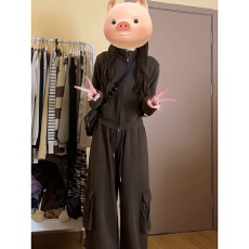 批发韩系高级感休闲运动套<b class='q'>装</b>女秋季新款立领卫衣工<b class='q'>装</b>阔腿<b class='q'>裤</b><b class='q'>时尚</b>两件套