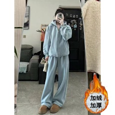批发时尚盐系秋冬季<b class='q'>运动服</b>套装女连帽卫衣卫裤<b class='q'>韩版</b>加绒加厚休闲两件套