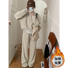 批发盐系运动服套装<b class='q'>女</b>秋冬季学生加绒加厚慵懒风<b class='q'>卫衣</b>休闲两件套跑步潮