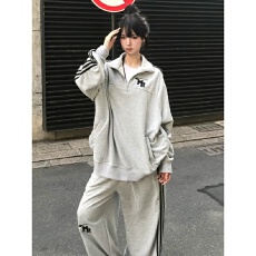 批发少年感酷飒慵懒风宽松休闲运动服套装女秋季炸街卫衣阔腿裤两件套