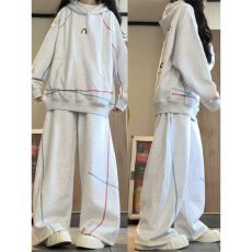 批发微胖减龄一整套穿搭秋冬季日系学院风卫衣卫裤女慵懒风巨好看套装