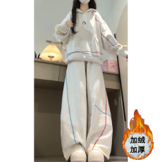 批发加绒加厚一整套穿搭秋冬季日系学院风卫衣卫裤女慵懒风巨好看套装