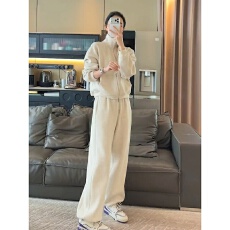 批发春秋简约运动风卫衣套装女秋<b class='q'>冬</b>高级感立领时尚阔腿裤两件套女装