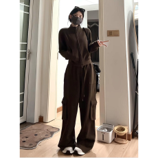 批发美式复古休闲运动服套装女秋季新款学生时尚卫衣阔腿裤减龄两件套