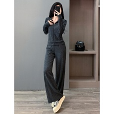 批发休闲运动套<b class='q'>装</b>女秋季<b class='q'>新款</b>慵懒风收腰显瘦立领开衫外套阔腿<b class='q'>裤</b><b class='q'>两件套</b>