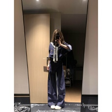 批发韩系穿搭休闲运动套装女秋季学生宽松显瘦宽松<b class='q'>牛仔</b>外套长裤两件套