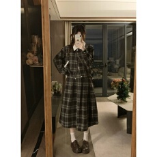批发格子百褶裙套装女秋冬新款美式复古学院风日常通勤半身裙上衣外套