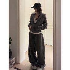 批发美式复古运动套装女<b class='q'>春</b>秋季宽松时尚高级感卫衣阔腿裤休闲两件套潮