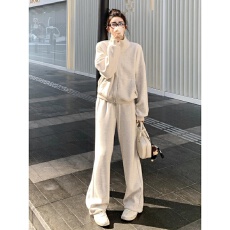 批发盐系高级感巨好看的运动套装女<b class='q'>春</b>秋韩版时尚减龄外套阔腿裤两件套