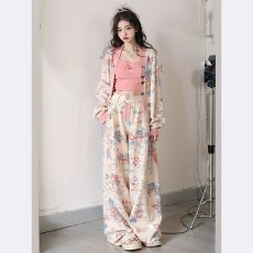 今年流行漂亮小香风时尚套装裤新款高级感小洋装印花两件套女