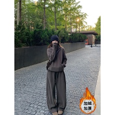 批发<b class='q'>运动服</b>套装女秋冬加绒加厚<b class='q'>韩版</b>宽松时尚慵懒风卫衣卫裤休闲两件套