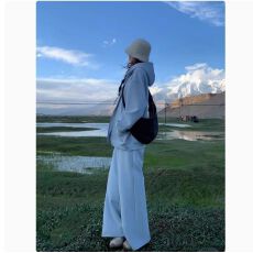 批发<b class='q'>韩版</b>学院风宽松休闲<b class='q'>运动服</b>套装女春秋宽松慵懒风卫衣长裤两件套