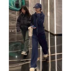 批发韩版时尚运动风套装春季新款连帽蓝色开衫保暖长袖<b class='q'>卫衣</b><b class='q'>女</b>装两件套