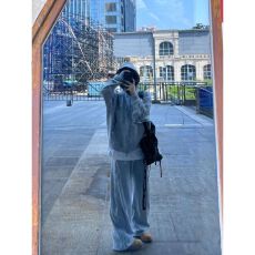 批发休闲<b class='q'>运动服</b>套装女秋冬季新款简约连帽卫衣长裤时尚少女减龄两件套