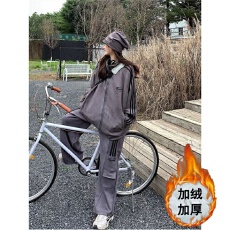 批发加绒加厚<b class='q'>运动服</b>套装女秋季新款慵懒风宽松卫衣时尚工装两件套学生