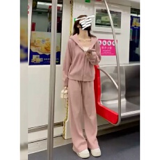 批发慵懒休闲运动服套装女春秋学生韩版宽松时尚连帽卫衣阔腿裤两件套