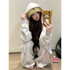 批发巨好看的早<b class='q'>秋</b>一整套盐系减龄学院风韩系卫衣卫裤运动休闲两件套女