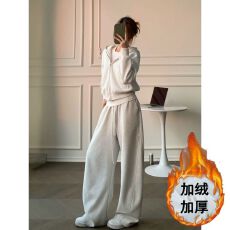 批发韩系慵懒风休闲运动套装女<b class='q'>秋</b>冬宽松显瘦加绒加厚卫衣高级感两件套