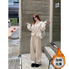 批发气质一整套<b class='q'>卫衣</b>加绒加厚休闲套装女秋冬<b class='q'>拉链</b>外套直筒裤运动两件套