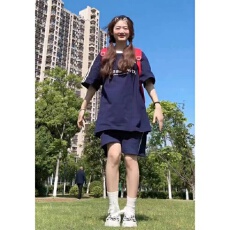批发美式少女学院风<b class='q'>休闲</b>运动服<b class='q'>套装</b>女夏季洋气复古宽松短袖短裤两件套