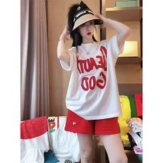 批发休闲运动套<b class='q'>装</b>女夏季新款字母宽松短袖T恤短裤显瘦百搭两件套