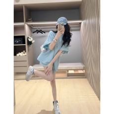 批发华夫格<b class='q'>运动服</b>套装女夏季学生宽松bf风<b class='q'>短袖</b>t恤短裤时尚两件套跑步