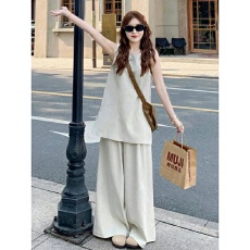 批发法式减龄<b class='q'>休闲</b>运动服<b class='q'>套装</b>女夏季OOTD穿搭时尚无袖上衣阔腿裤两件套