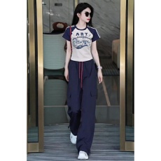 批发欧货<b class='q'>运动服</b>套装女夏季时尚炸街显瘦<b class='q'>短袖</b>工装阔腿裤休闲两件套跑步