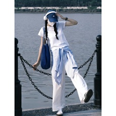 批发<b class='q'>运动</b>套装女夏季新款宽松显瘦韩版时尚盐系炸街短袖长裤休闲两件套