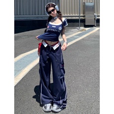 批发炸街<b class='q'>运动服</b>套装女夏季学生韩版宽松时尚高腰<b class='q'>短袖</b>工装裤休闲两件套