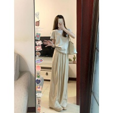 慵懒风休闲运动套装女夏季新款宽松显瘦韩版时尚短袖阔腿裤两件套